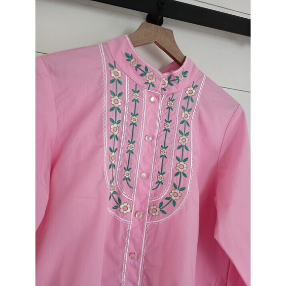 Vtg Bob Mackie Pink Embroidered Floral Western Blouse Shirt Size Medium - Picture 4 of 13